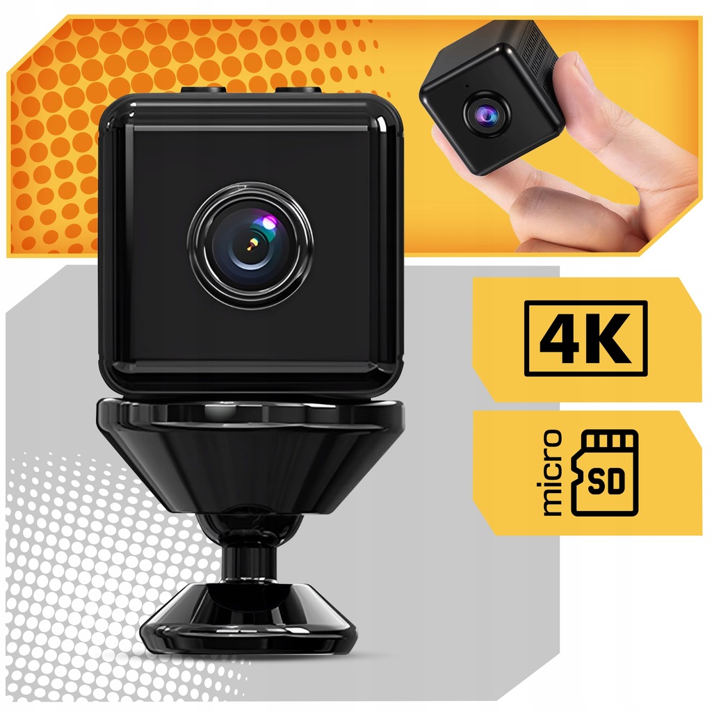 Mini kamera szpiegowska SMART detekcja ukryta kamerka Mała WIFI 4K +Uchwyt Marka Lewer